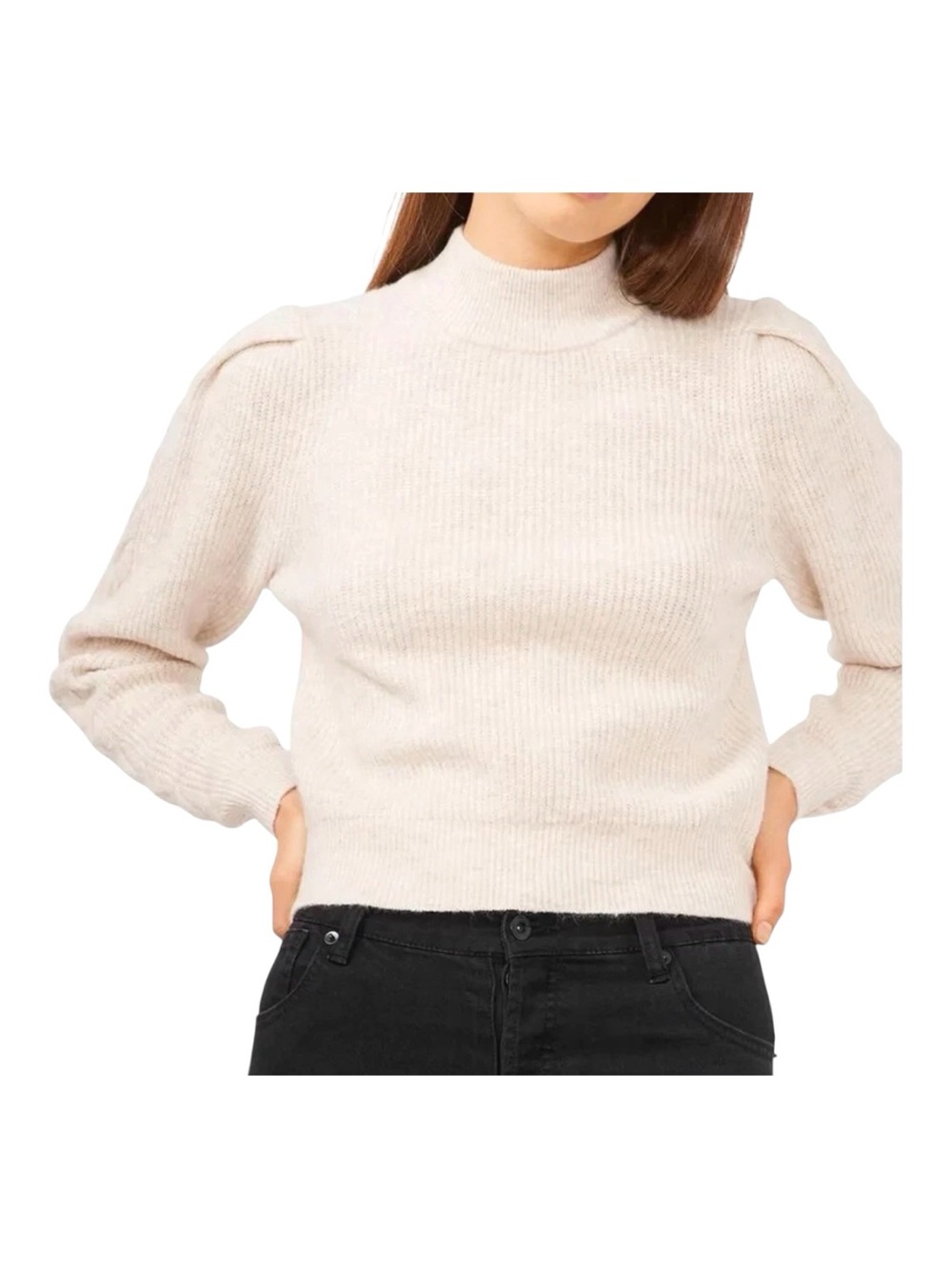 NWT 1. State Cream Ribbed Mock Neck Open Back Malted Sweater Sz M